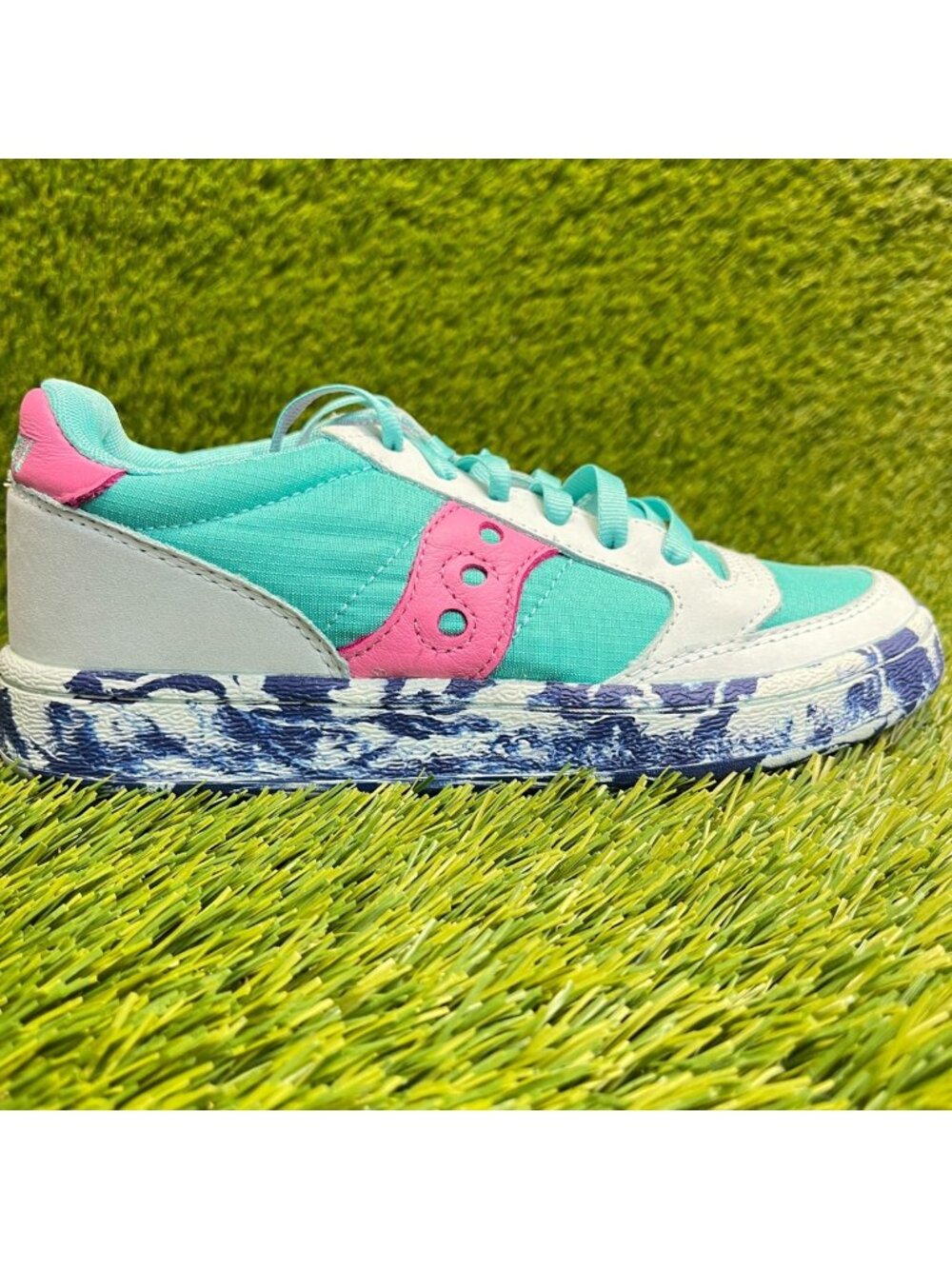Saucony Jazz 81 Colour Girls‎ Size 4Y Blue Pink White Athletic Shoes Sneakers